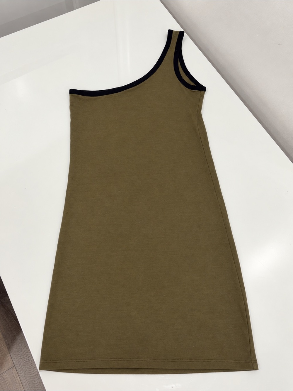 Forever 21 Olive One-Shoulder Dress with Black Trim